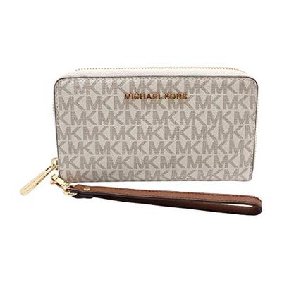 Michael Kors Jet Set Travel Large Flat Multifunction Phone Case Wristlet (Vanilla/Dark Acorn)