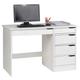 Bureau hugo avec rangement 5 tiroirs style scandinave en pin massif lasuré blanc - Blanc