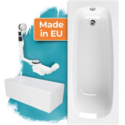 Badewanne Komplettset 180x80 cm mit Wannenträger & Ablaufgarnitur, Set Acryl-Badewanne rechteckig,