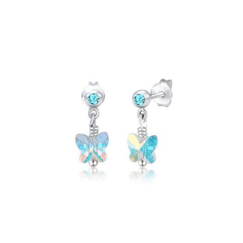 Ohrringe Kinder Schmetterling Kristalle Silber Ohrhänger hellblau Mädchen Kinder