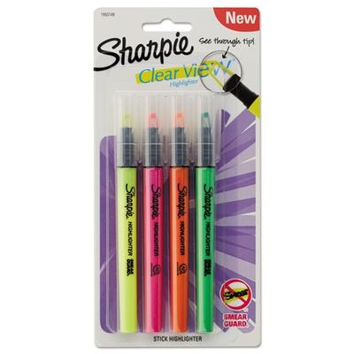Sharpie SAN1950749 Clearview Pen-Style Highlighter, Fine Chisel Tip, Assorted Ink, 4 Per Pack