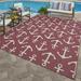 Red/White 105 x 0.25 in Area Rug - Gertmenian Paseo Maritime Nautical Red Boat Anchor Indoor/Outdoor Flatweave Area Rug Polypropylene | Wayfair