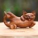 World Menagerie Penishaw Balinese Signed Hand Carved in Wood Cat Sculpture Wood in Brown/Gray | 4.3 H x 7.8 W x 2 D in | Wayfair 248034