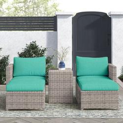 Sand & Stable™ Morland 5 Piece Rattan Sectional Seating Group w/ Cushions Synthetic Wicker/All - Weather Wicker/Wicker/Rattan in Blue | Outdoor Furniture | Wayfair