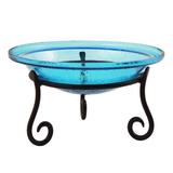 Fleur De Lis Living 12 Inch Crackle Birdbath w/ Short Stand Glass in Green/Blue | 7 H x 12.5 W x 12.5 D in | Wayfair