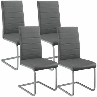Juskys Freischwinger Schwingstuhl Vegas 4er Set in Grau – Esszimmerstuhl mit Metall-Gestell & Bezug Image