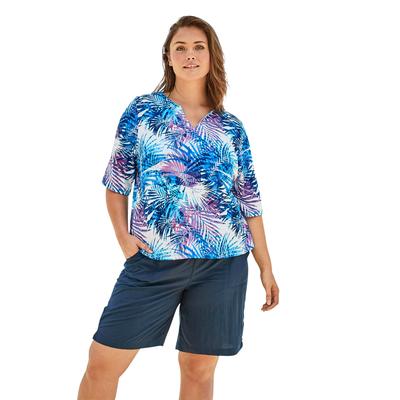 Plus Size Women's Three-Quarter Sleeve Swim Tee by Swim 365 in Multi Color Leaves (Size 26/28) Rash Guard