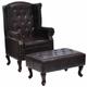 Fauteuil chaise siège lounge design club sofa salon avec repose-pied cuir artificiel marron foncé
