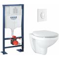 Grohe Pack WC suspendu Bau Ceramic + abattant + plaque blanche + bâti Grohe - Blanc