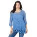 Plus Size Women's Starburst Crochet Sweater by Roaman's in Horizon Blue (Size 1X)