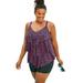 Plus Size Women's Longer-Length Tiered-Ruffle Tankini Top by Swim 365 in Black Pink Dot (Size 24)