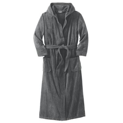 Men's Big & Tall Terry Velour Hooded Maxi Robe by KingSize in Steel (Size 3XL/4XL)