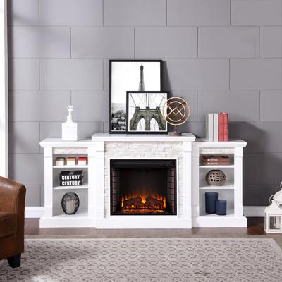 Gallatin Simulated Stone Electric Fireplace with Bookcases by SEI Furniture in White