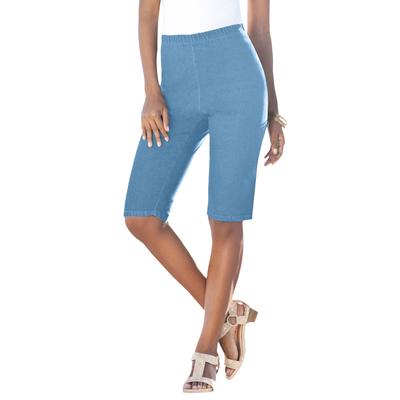 Plus Size Women's Comfort Stretch Bermuda Jean Short by Denim 24/7 by Roamans in Light Stonewash (Size 12 W)