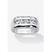 Men's Platinum Plated Cubic Zirconia 3 Stone Channel Set Wedding Band Ring by PalmBeach Jewelry in Platinum (Size 15)
