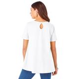 Plus Size Women's Short-Sleeve V-Neck Ultimate Tunic by Roaman's in White (Size 3X) Long T-Shirt Tee