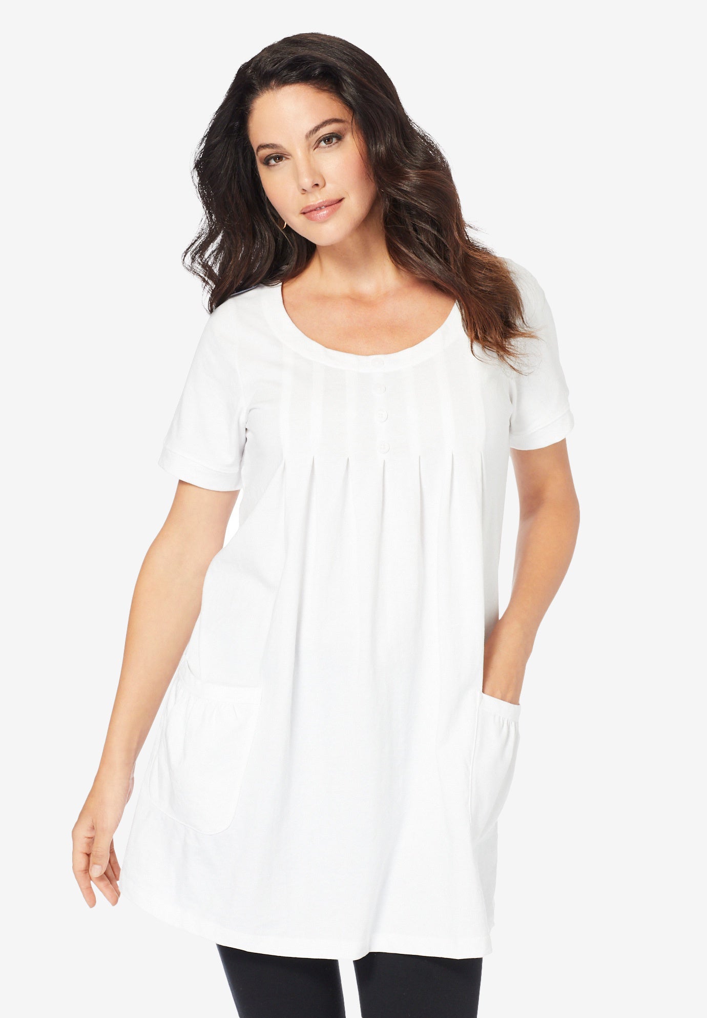 Plus Size Women's Plus Size Two Pocket Soft Knit Swing Tunic by Roaman's in White (Size 3X) Long T-Shirt