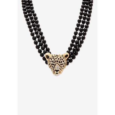 Gold Tone Leopard Beaded Collar Necklace (49mm), Crystal, 20