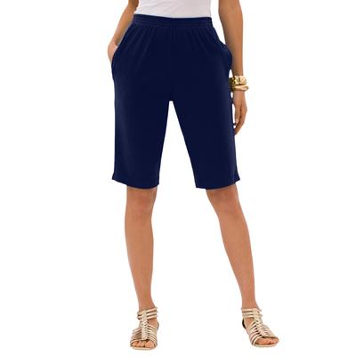 Plus Size Women's Soft Knit Bermuda Short by Roaman's in Navy (Size L) Pull On Elastic Waist
