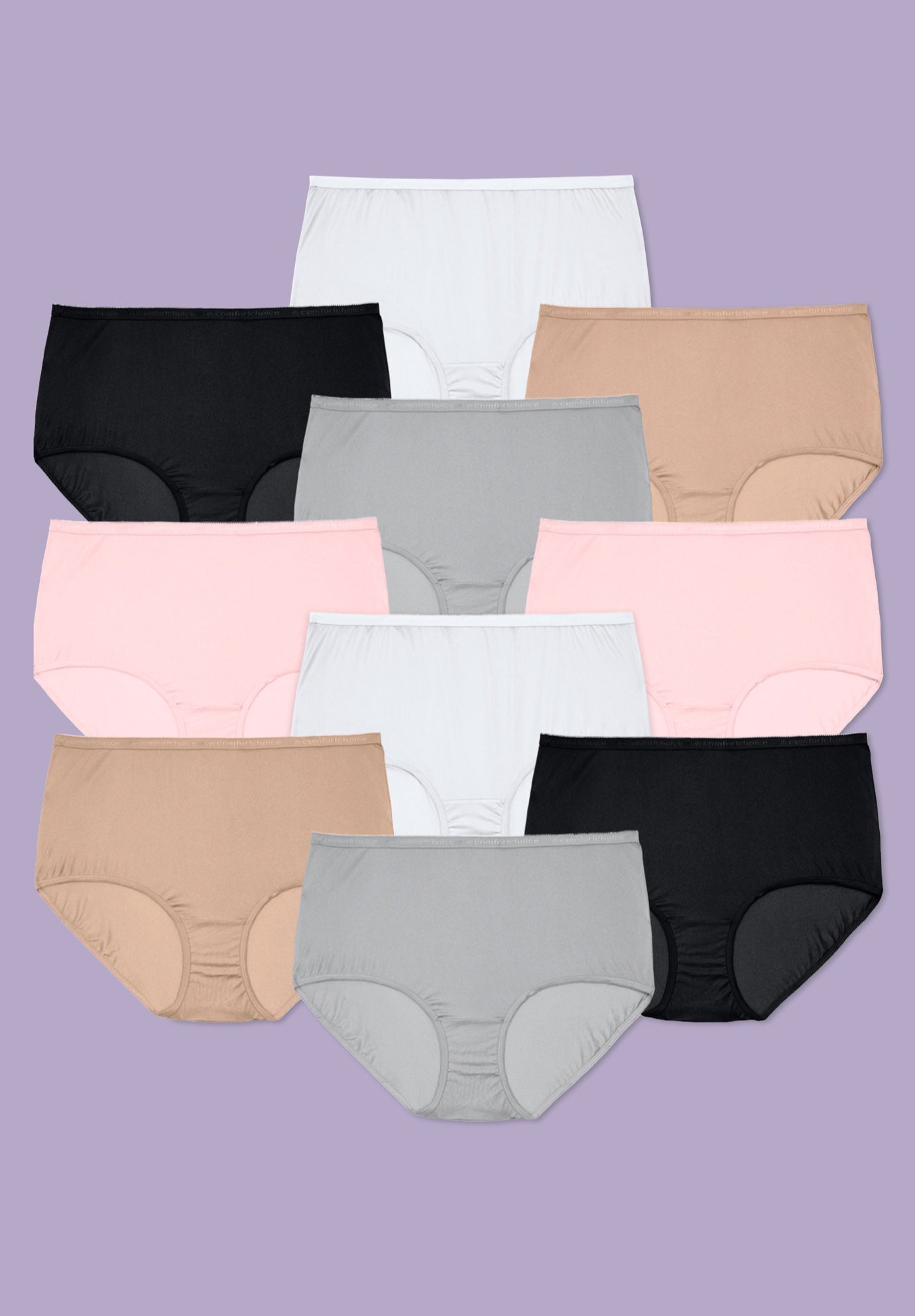 Plus Size Women's Full Coverage Cotton Brief 10-Pack by Comfort Choice in Basic Pack (Size 10) Underwear