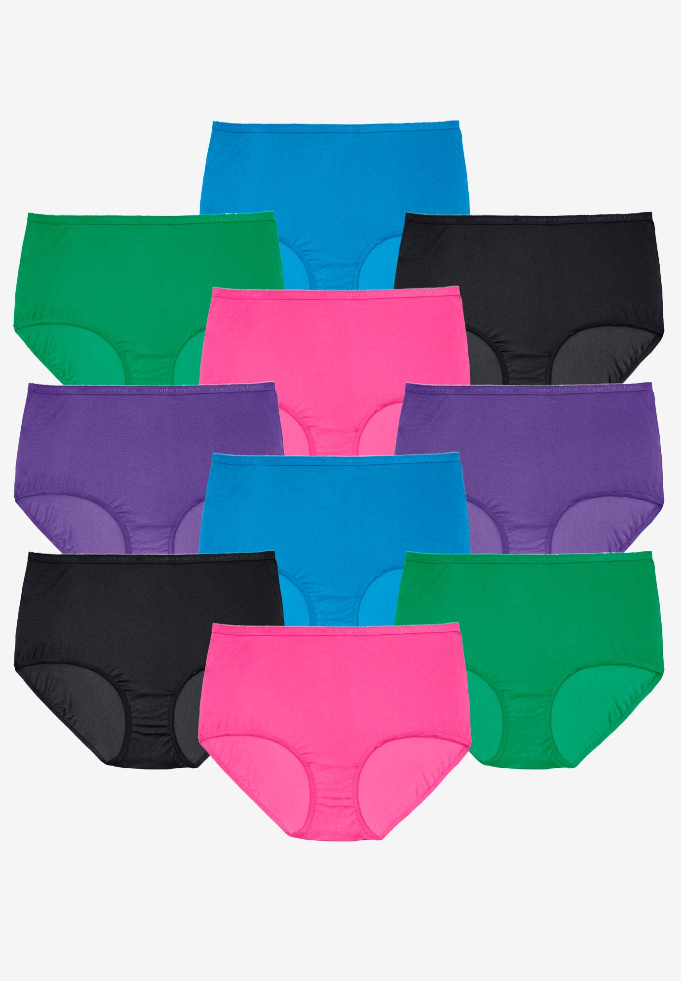 Plus Size Women's Full Coverage Nylon Brief 10-Pack by Comfort Choice in Bright Pack (Size 15) Underwear