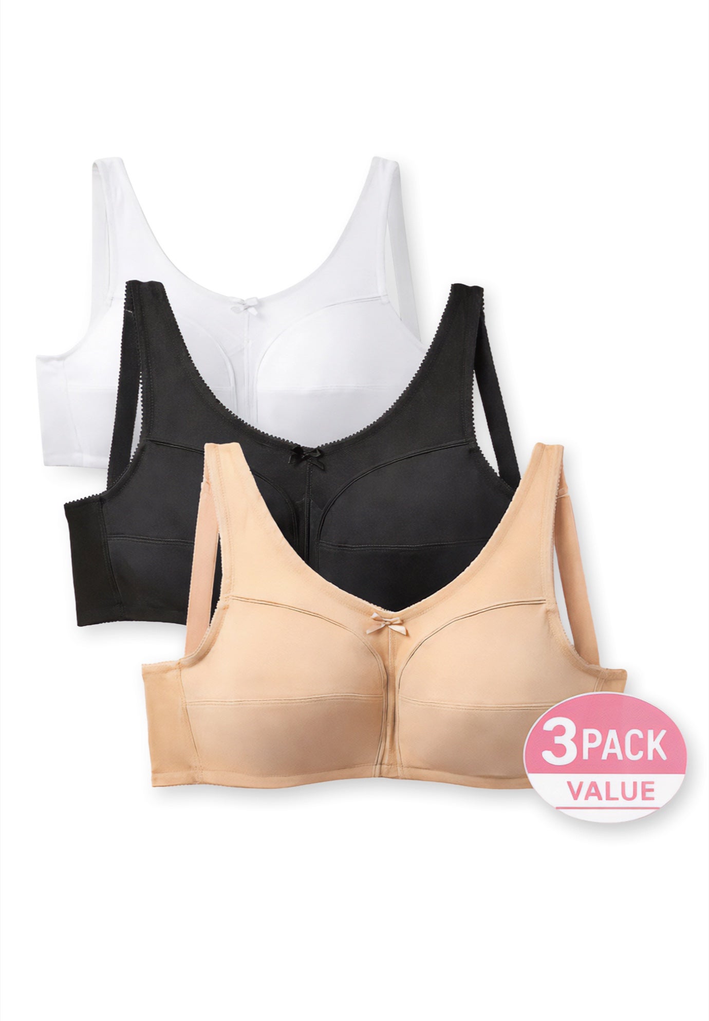 Plus Size Women's 3-Pack Cotton Wireless Bra by Comfort Choice in Basic Assorted (Size 50 D)