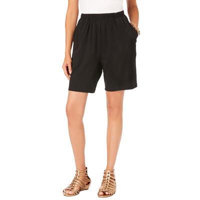 Plus Size Women's Soft Knit Short by Roaman's in Black (Size 1X) Pull On Elastic Waist