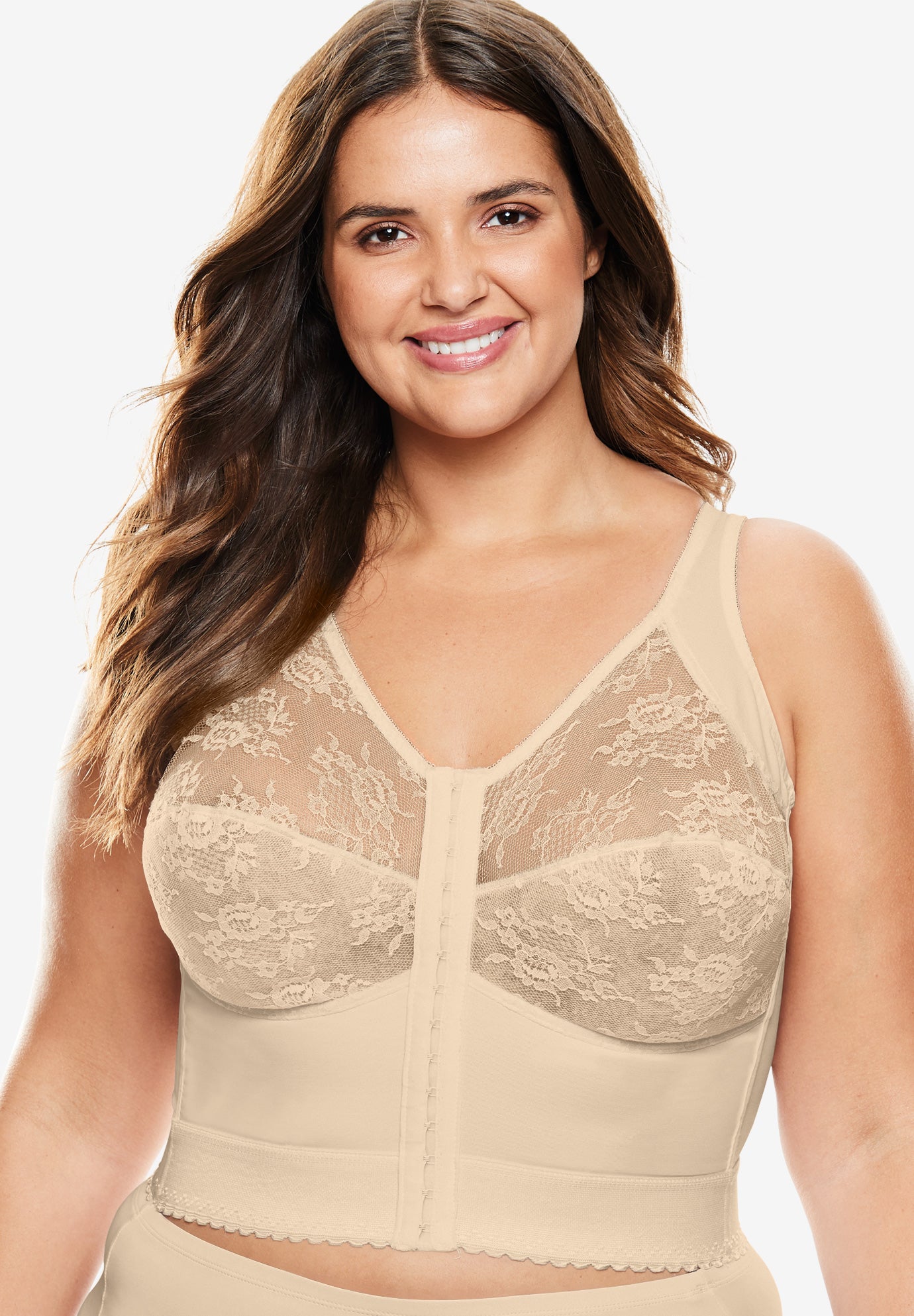 Plus Size Women's Front-Close Longline Wireless Posture Bra by Comfort Choice in Beige (Size 52 C)