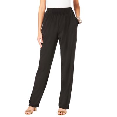 Plus Size Women's Straight Leg Soft Knit Pant by Roaman's in Black (Size L) Pull On Elastic Waist