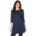 Plus Size Women's Boatneck Ultimate Tunic with Side Slits by Roaman's in Navy (Size 18/20) Long Shirt