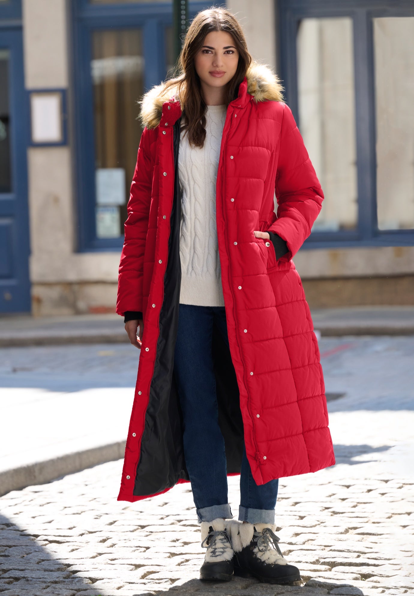 Plus Size Women's Plus Size Maxi Length Puffer Coat by Roaman's in Classic Red (Size L) Winter Coat