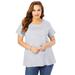 Plus Size Women's Swing Ultimate Tee with Keyhole Back by Roaman's in Medium Heather Grey (Size 3X) Short Sleeve T-Shirt