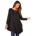 Plus Size Women's Boatneck Swing Ultra Femme Tunic by Roaman's in Black (Size 12) Long Shirt