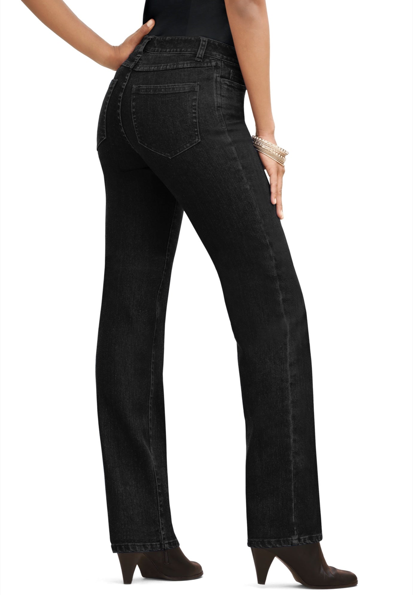 Plus Size Women's Plus Size Classic Stretch Straight Leg Jean by Denim 24/7 by Roamans in Black Denim (Size 28 T)