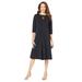Plus Size Women's Ultrasmooth® Fabric Boatneck Swing Dress by Roaman's in Black (Size 34/36) Stretch Jersey 3/4 Sleeve Dress