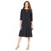 Plus Size Women's Ultrasmooth® Fabric Boatneck Swing Dress by Roaman's in Black (Size 38/40) Stretch Jersey 3/4 Sleeve Dress