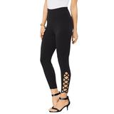 Plus Size Women's Lattice Essential Stretch Capri Legging by Roaman's in Black (Size 30/32) Activewear Workout Yoga Pants