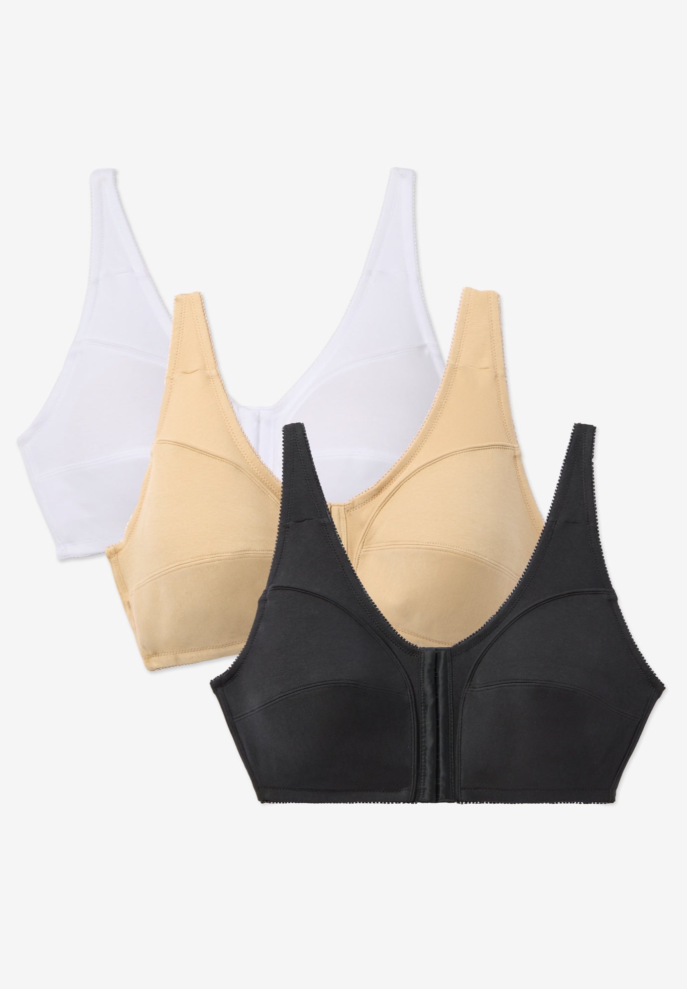 Plus Size Women's 3-Pack Front-Close Cotton Wireless Bra by Comfort Choice in Basic Assorted (Size 52 C)