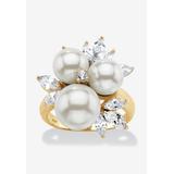 Women's Yellow Gold over Sterling Silver Pearl and Cubic Zirconia Ring by PalmBeach Jewelry in Yellow Gold (Size 9)