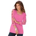 Plus Size Women's Lattice-Sleeve Ultimate Tee by Roaman's in Vintage Rose (Size 14/16) Shirt