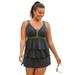 Plus Size Women's Crochet-Trim Tankini Top by Swim 365 in Black Gold Trim (Size 16)
