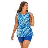 Plus Size Women's Chlorine Resistant Swim Tank Coverup with Side Ties by Swim 365 in Dream Blue Tie Dye (Size 34/36) Swimsuit Cover Up