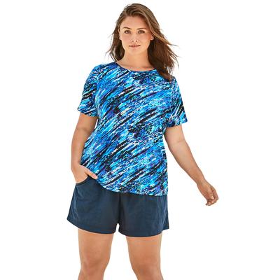 Plus Size Women's The Swim Tee by Swim 365 in Silver Foil Animal (Size 34/36) Rash Guard