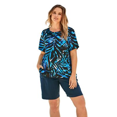 Plus Size Women's The Swim Tee by Swim 365 in Blue Painterly Leaves (Size 38/40) Rash Guard