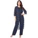 Plus Size Women's Three-Piece Lace Duster & Pant Suit by Roaman's in Navy (Size 34 W) Duster, Tank, Formal Evening Wide Leg Trousers