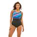 Plus Size Women's Empire-Waist Swimsuit with Molded Bra by Swim 365 in Teal Painterly Stripe (Size 18)