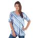 Plus Size Women's V-Neck Ultimate Tee by Roaman's in Blue Bias Stripe (Size 5X) 100% Cotton T-Shirt