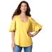 Plus Size Women's Ruffle-Sleeve Top with Cold Shoulder Detail by Roaman's in Lemon Mist (Size 18/20)