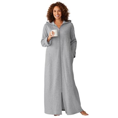 Plus Size Women's Long Hooded Fleece Sweatshirt Robe by Dreams & Co. in Heather Grey (Size 2X)