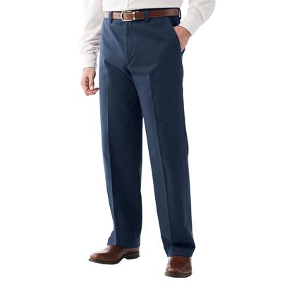 Men’s Big & Tall Relaxed Fit Wrinkle-Free Expandable Waist Plain Front Pants by KingSize in Navy (Size 48 40)